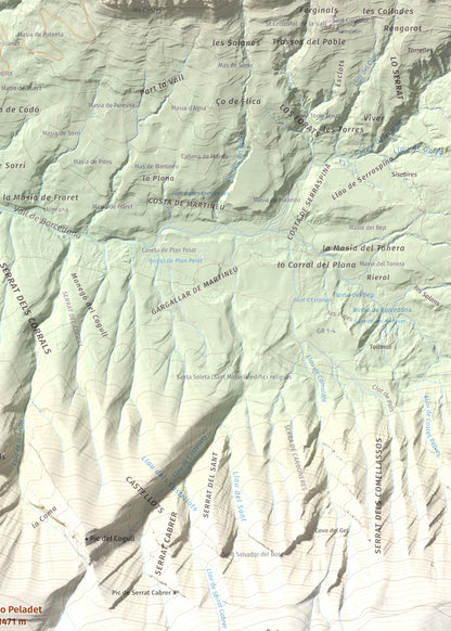 Mapa de relieve de lo Peladet, 1471 m, Noguera · Pallars Jussà, lámina 100 Cims de Trobart. Detalle de la zona superior derecha. 50 × 70 cm.