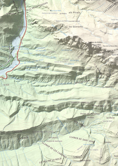 Mapa de relieve de lo Peladet, 1471 m, Noguera · Pallars Jussà, lámina 100 Cims de Trobart. Detalle de la zona inferior izquierda. 50 × 70 cm.