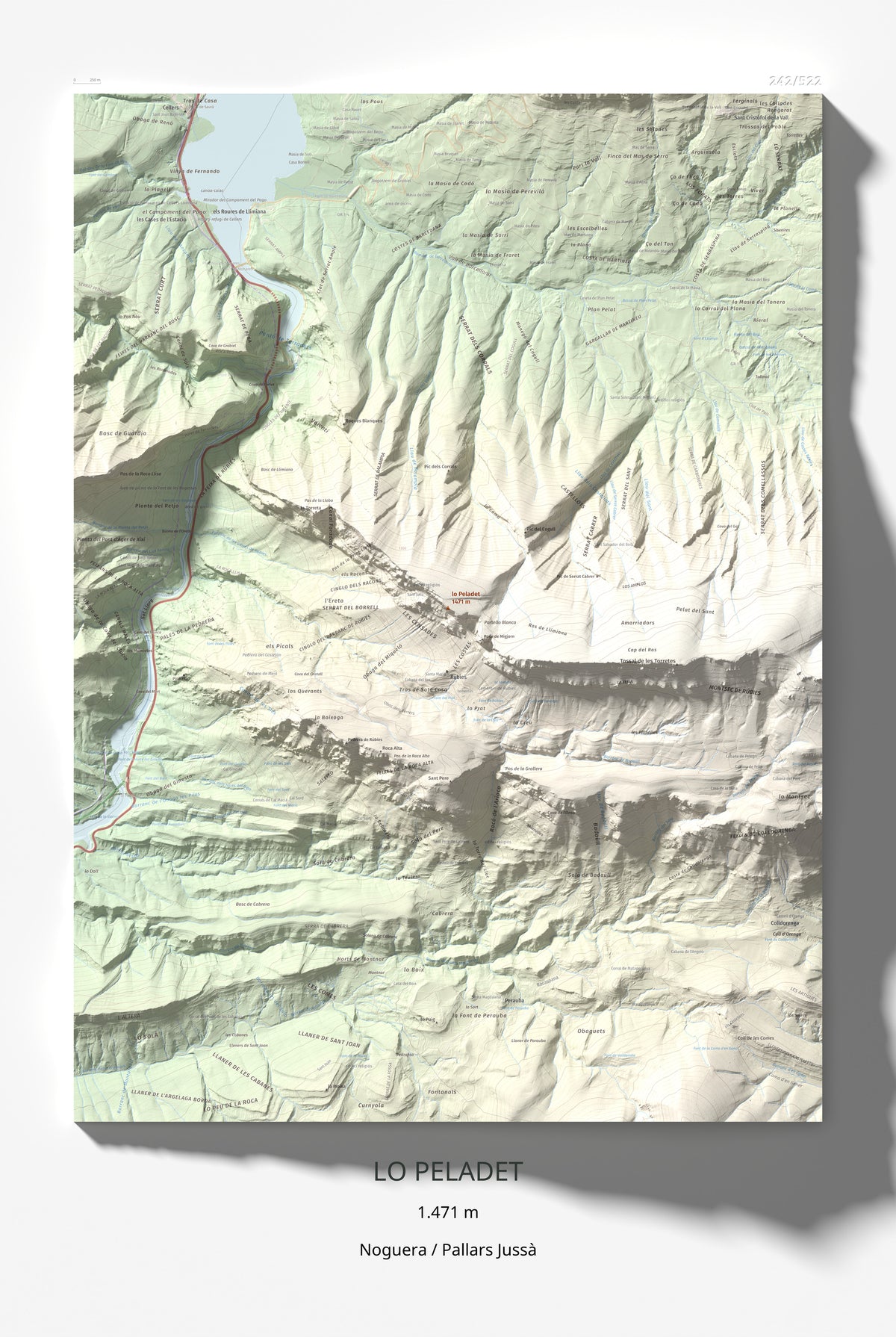 Mapa de relieve de lo Peladet, 1471 m, Noguera · Pallars Jussà, lámina 100 Cims de Trobart 61 × 91 cm.