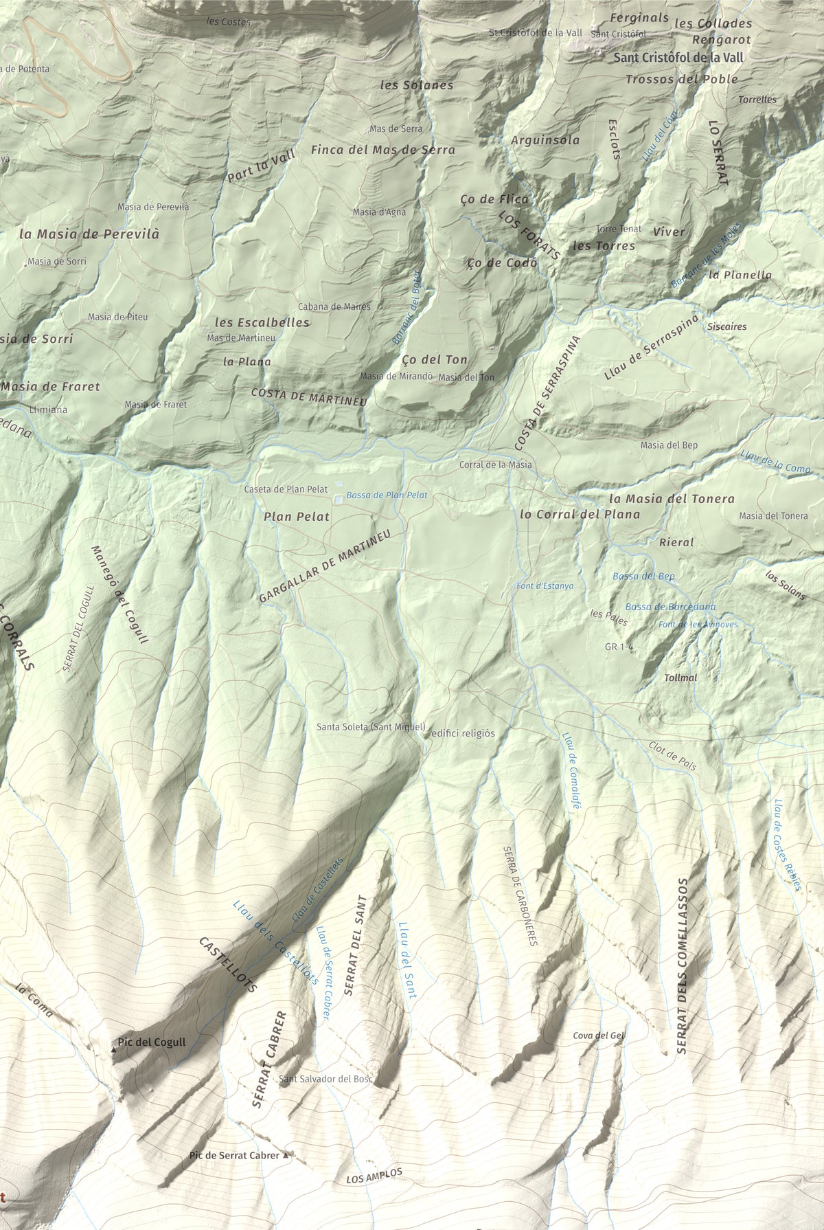 Mapa de relieve de lo Peladet, 1471 m, Noguera · Pallars Jussà, lámina 100 Cims de Trobart. Detalle de la zona superior derecha. 61 × 91 cm.