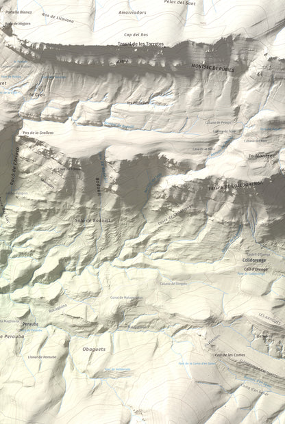 Mapa de relieve de lo Peladet, 1471 m, Noguera · Pallars Jussà, lámina 100 Cims de Trobart. Detalle de la zona inferior derecha. 61 × 91 cm.