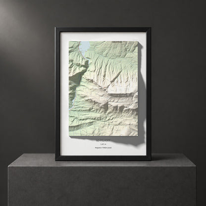 Mapa de relieve de lo Peladet, 1471 m, Noguera · Pallars Jussà, lámina 100 Cims de Trobart. Presentación enmarcada. 70 × 100 cm.