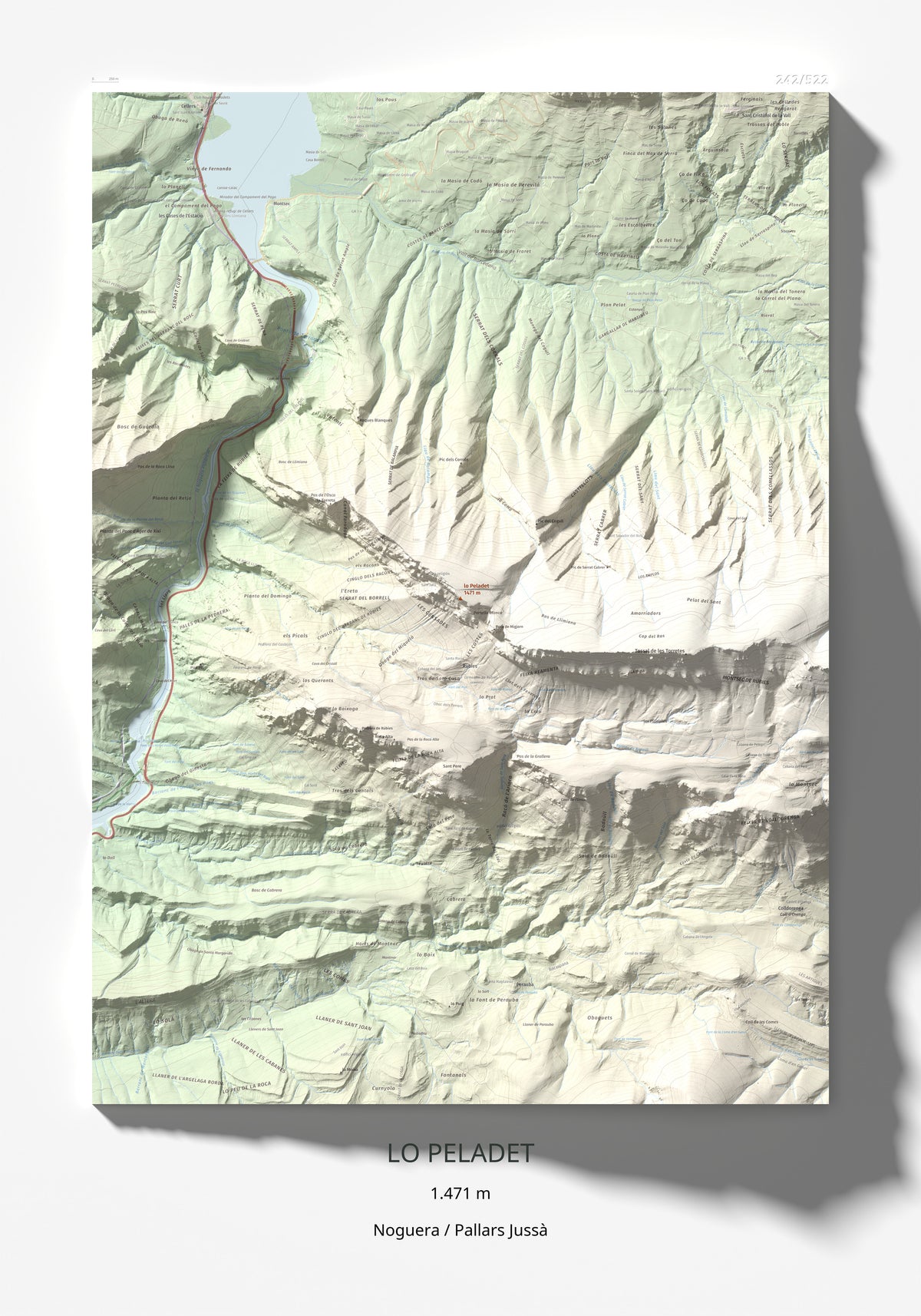 Mapa de relieve de lo Peladet, 1471 m, Noguera · Pallars Jussà, lámina 100 Cims de Trobart 70 × 100 cm.