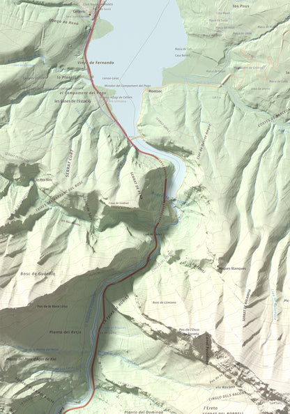 Mapa de relieve de lo Peladet, 1471 m, Noguera · Pallars Jussà, lámina 100 Cims de Trobart. Detalle de la zona superior izquierda. 70 × 100 cm.