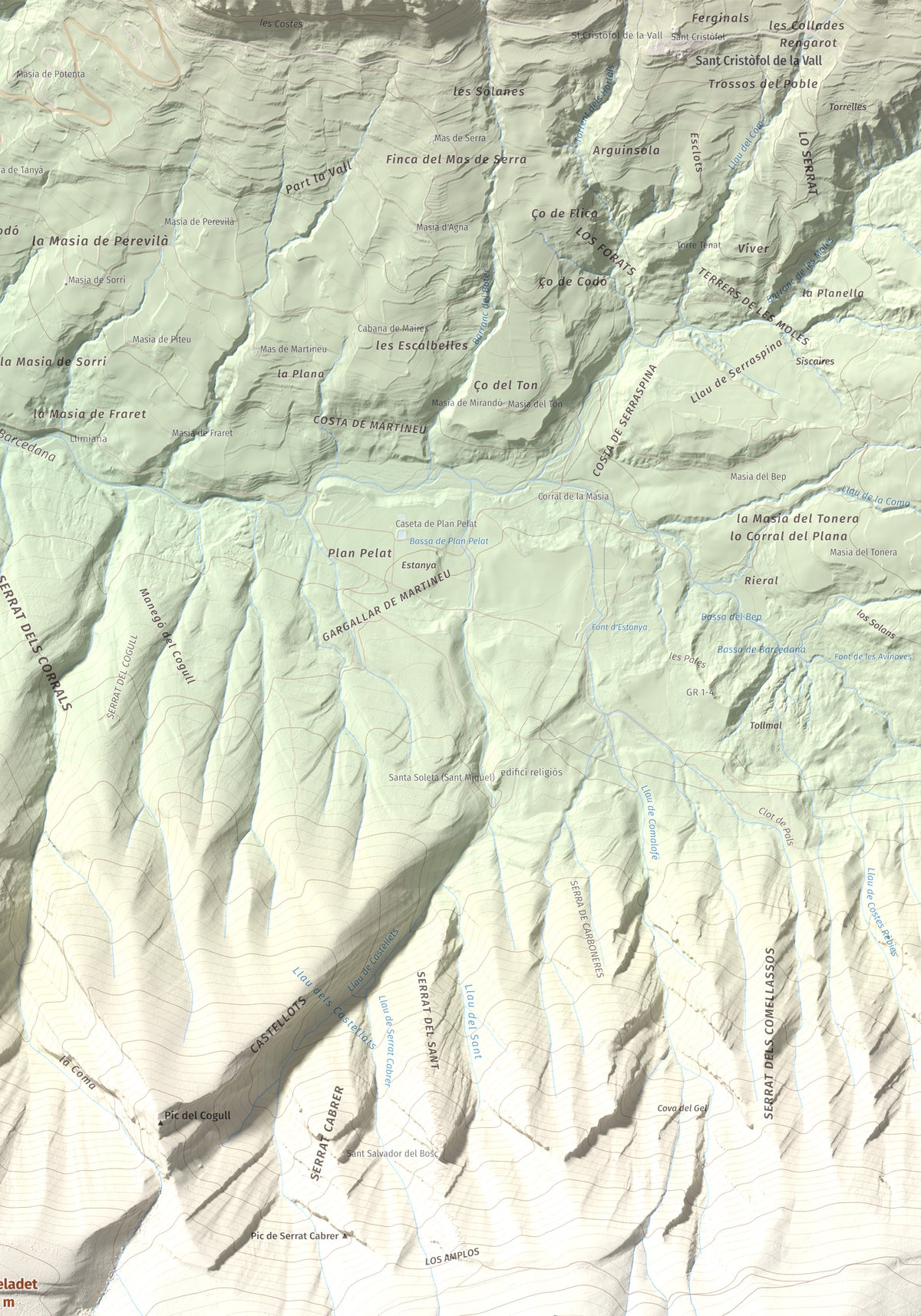 Mapa de relieve de lo Peladet, 1471 m, Noguera · Pallars Jussà, lámina 100 Cims de Trobart. Detalle de la zona superior derecha. 70 × 100 cm.
