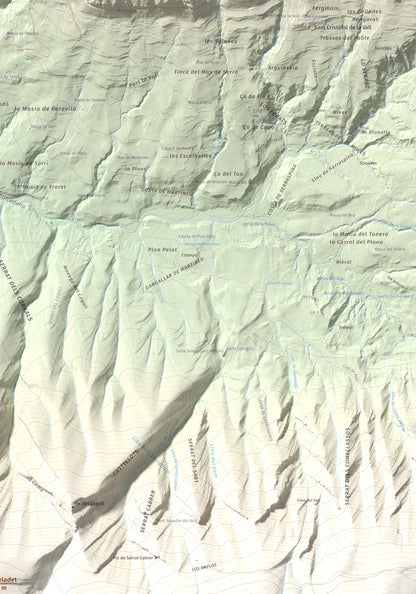 Mapa de relieve de lo Peladet, 1471 m, Noguera · Pallars Jussà, lámina 100 Cims de Trobart. Detalle de la zona superior derecha. 70 × 100 cm.