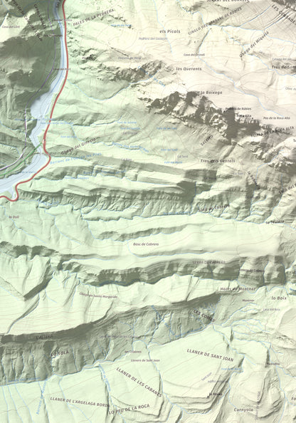 Mapa de relieve de lo Peladet, 1471 m, Noguera · Pallars Jussà, lámina 100 Cims de Trobart. Detalle de la zona inferior izquierda. 70 × 100 cm.