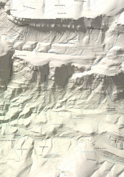 Mapa de relieve de lo Peladet, 1471 m, Noguera · Pallars Jussà, lámina 100 Cims de Trobart. Detalle de la zona inferior derecha. 70 × 100 cm.
