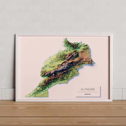 Marruecos: vista ambientada del mapa con marco decorativo (marco no incluido).