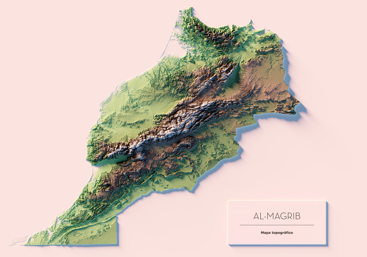 Marruecos: vista completa de la ilustración del mapa de relieve.