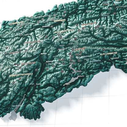 Mapa dels Alps, estil Alpina: detall de les Dolomites i l’Alta Via n. 1.
