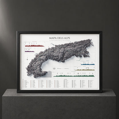 Mapa dels Alps, estil Cendra: presentació amb marc negre sobre un pedestal. Marc no inclòs.