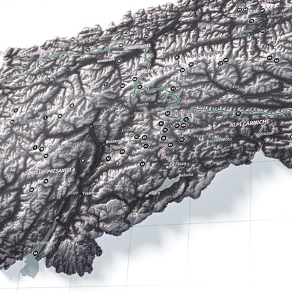 Mapa dels Alps, estil Cendra: detall de les Dolomites i l’Alta Via n. 1.