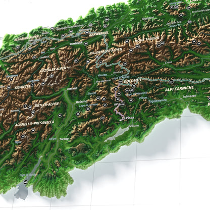 Mapa dels Alps, estil Clàssic: detall de les Dolomites i l’Alta Via n. 1.