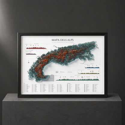 Mapa dels Alps, estil Contrastat: presentació amb marc negre sobre un pedestal. Marc no inclòs.
