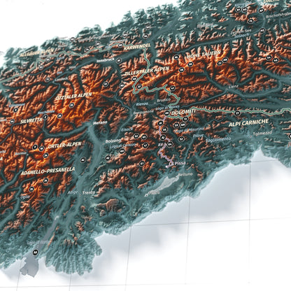 Mapa dels Alps, estil Contrastat: detall de les Dolomites i l’Alta Via n. 1.
