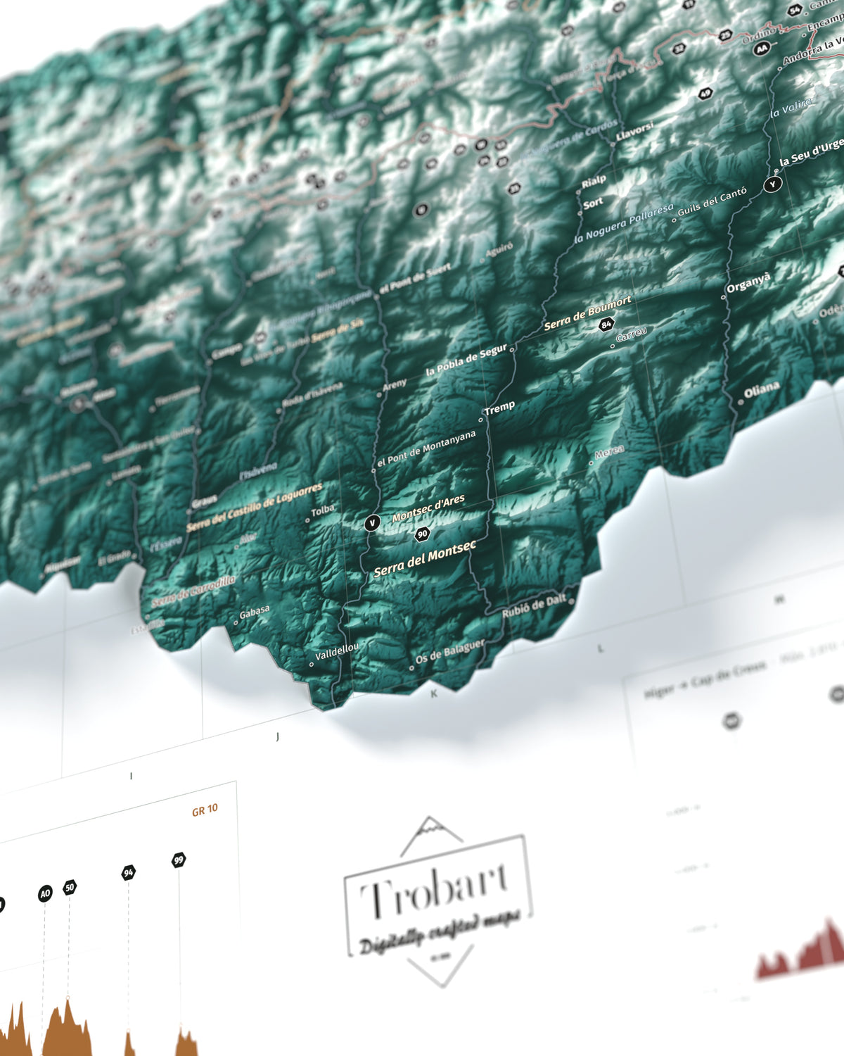 El Montsec: detalle en perspectiva del mapa de los Pirineos, paleta Alpina.