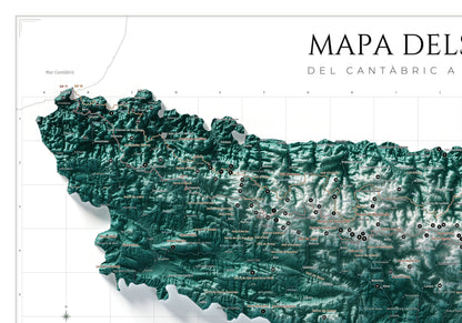 Mapa de los Pirineos, estilo Alpina. Detalle de la zona superior izquierda. Lámina de 100 × 70 cm.