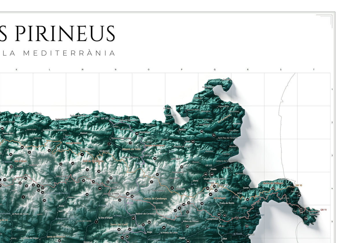 Mapa de los Pirineos, estilo Alpina. Detalle de la zona superior derecha. Lámina de 100 × 70 cm.