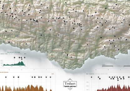 Mapa de los Pirineos, estilo Cartográfico. Detalle de la zona central. Lámina de 100 × 70 cm.