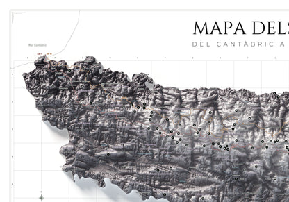 Mapa de los Pirineos, estilo Cendra. Detalle de la zona superior izquierda. Lámina de 100 × 70 cm.
