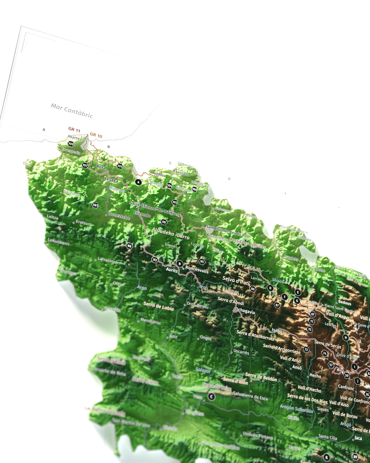 El Pirineu basc: detalle en perspectiva del mapa de los Pirineos, paleta Clásico.