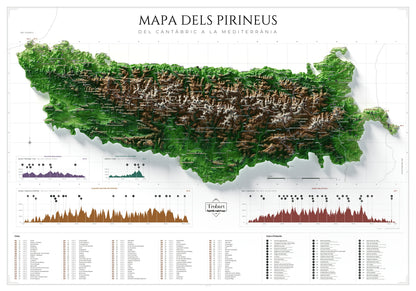 Mapa de los Pirineos en paleta Clásico: lámina completa de 100 × 70 cm con cumbres y perfiles GR.