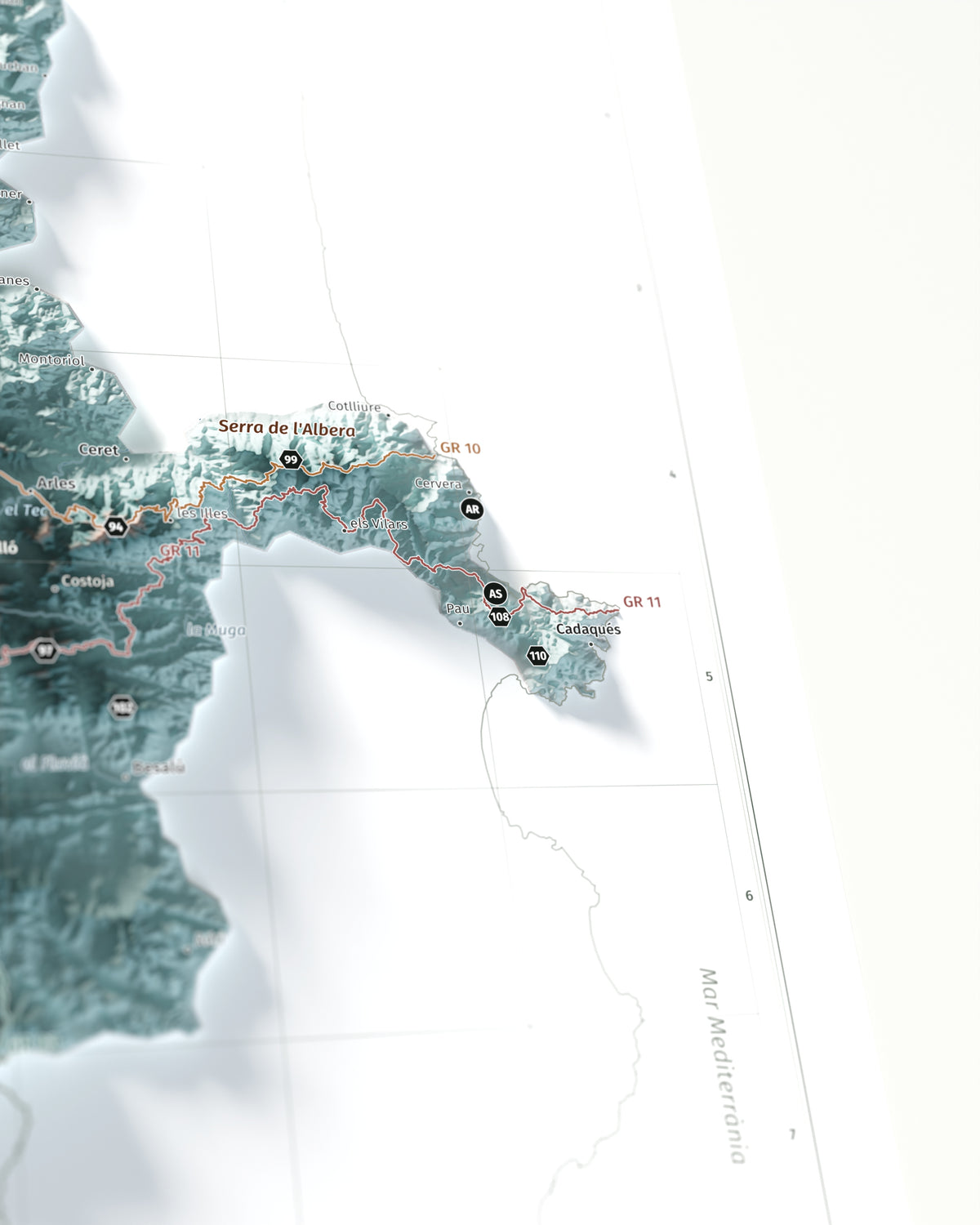 El cap de Creus: detalle en perspectiva del mapa de los Pirineos, paleta Contrastado.
