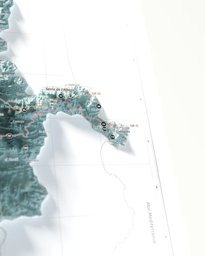 El cap de Creus: detalle en perspectiva del mapa de los Pirineos, paleta Contrastado.