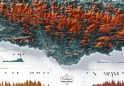 Mapa de los Pirineos, estilo Contrastado. Detalle de la zona central. Lámina de 100 × 70 cm.