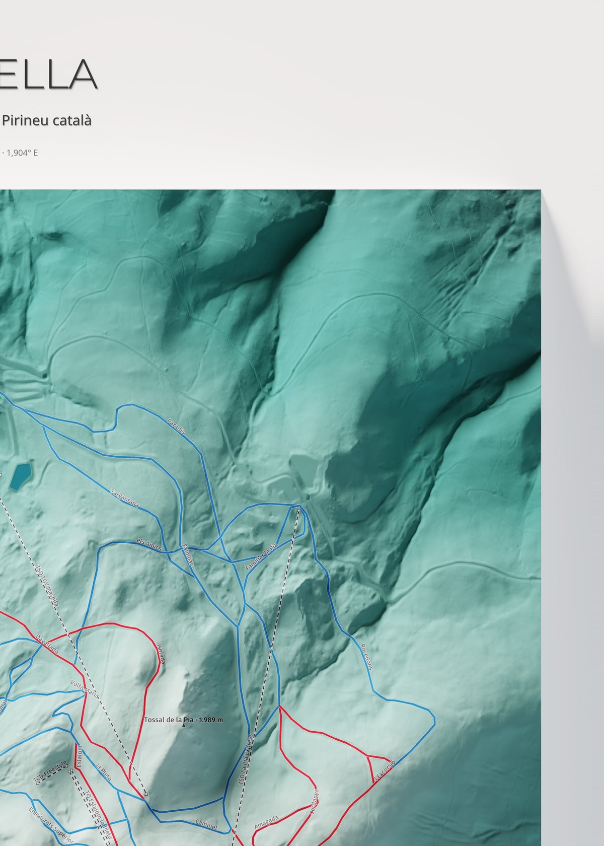 Mapa de pistas de Masella · Alpina · 50 × 70 cm. Detalle del cuadrante superior derecho.