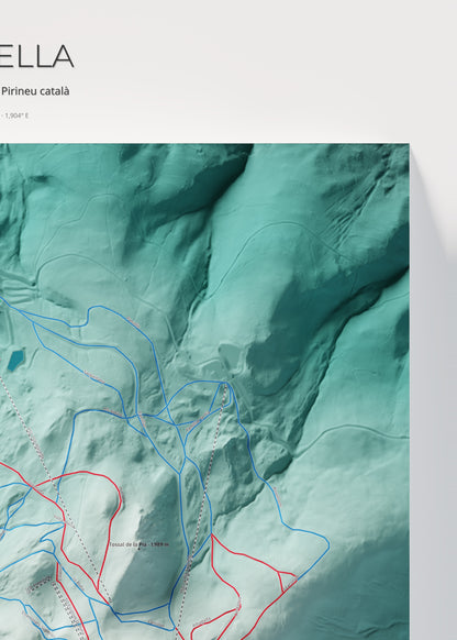 Mapa de pistas de Masella · Alpina · 50 × 70 cm. Detalle del cuadrante superior derecho.
