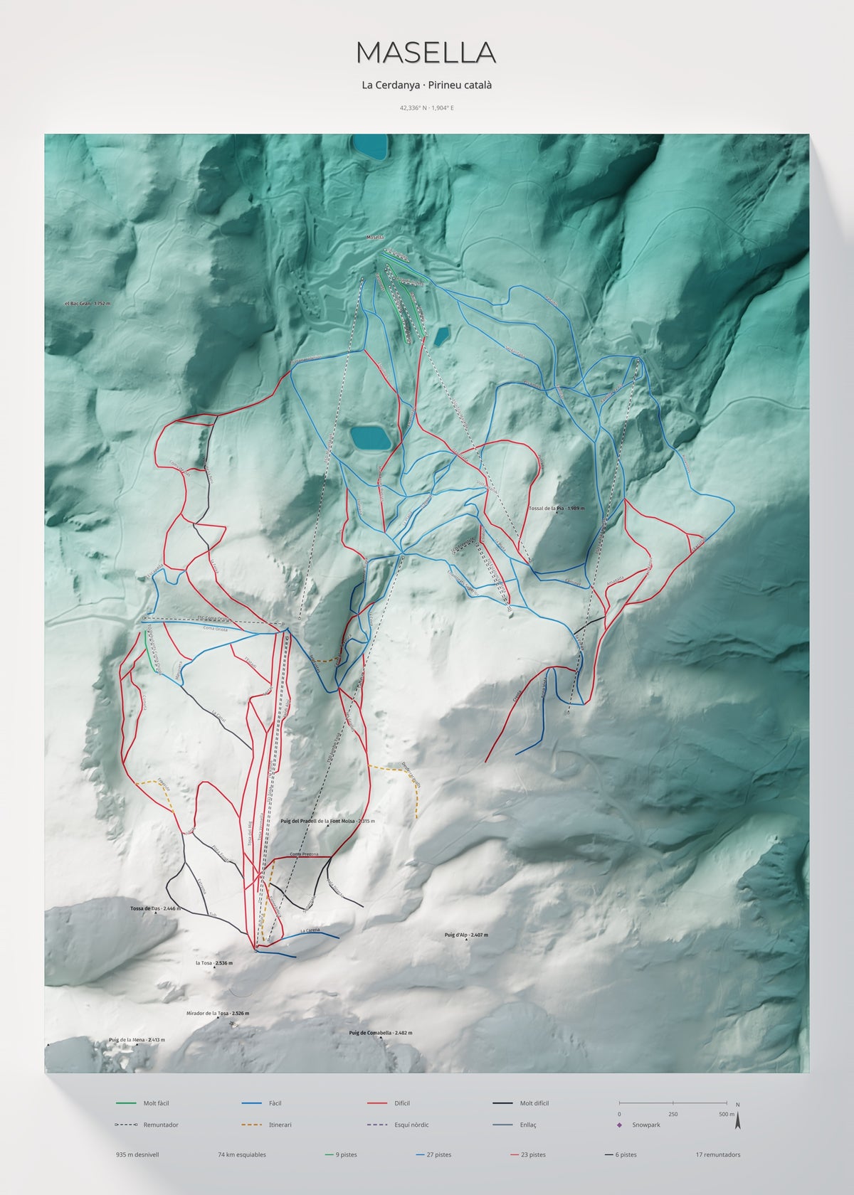 Mapa de pistas de Masella · Alpina · 50 × 70 cm. Lámina completa.