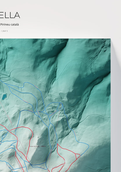Mapa de pistas de Masella · Alpina · 70 × 100 cm. Detalle del cuadrante superior derecho.