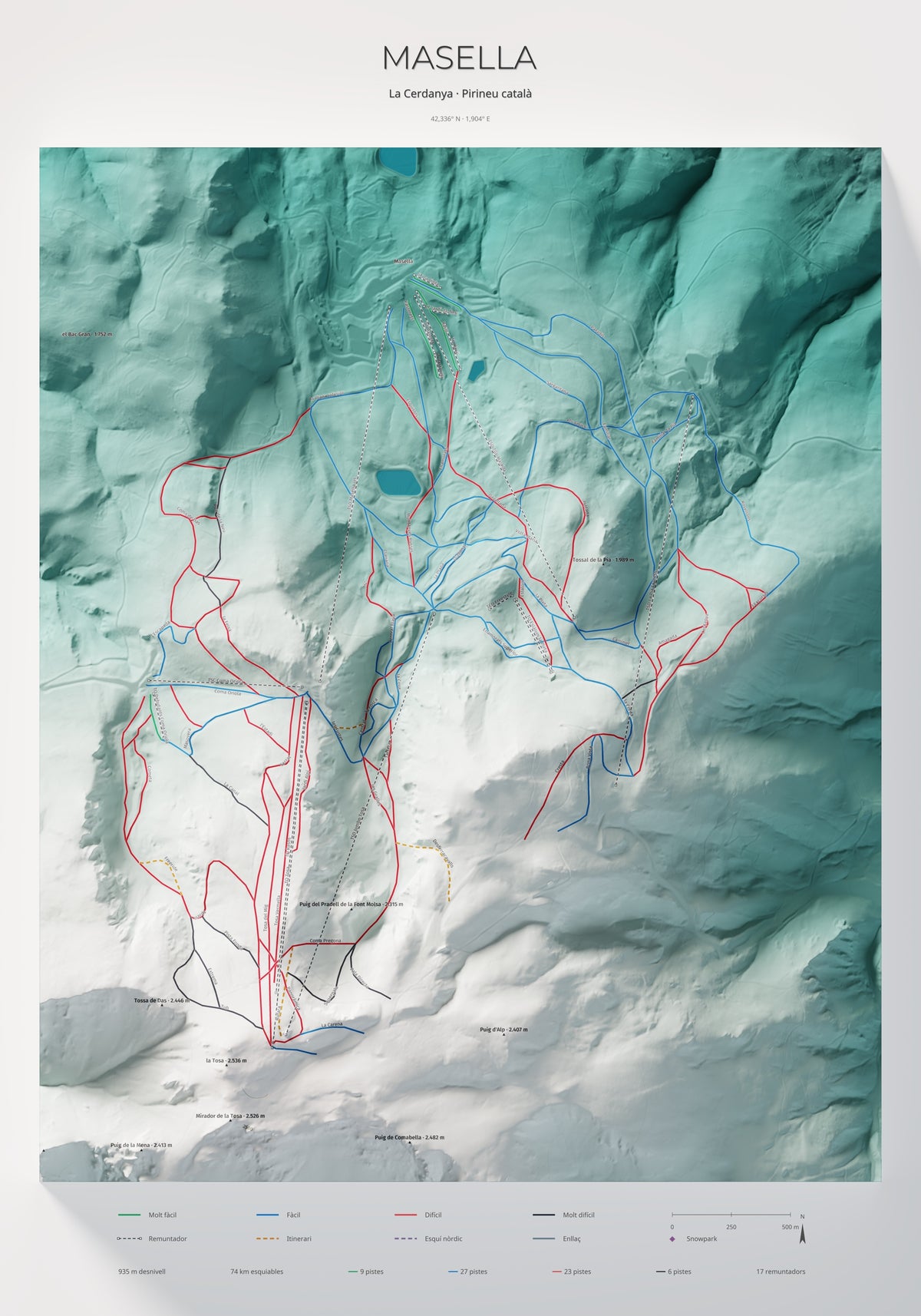 Mapa de pistas de Masella · Alpina · 70 × 100 cm. Lámina completa.