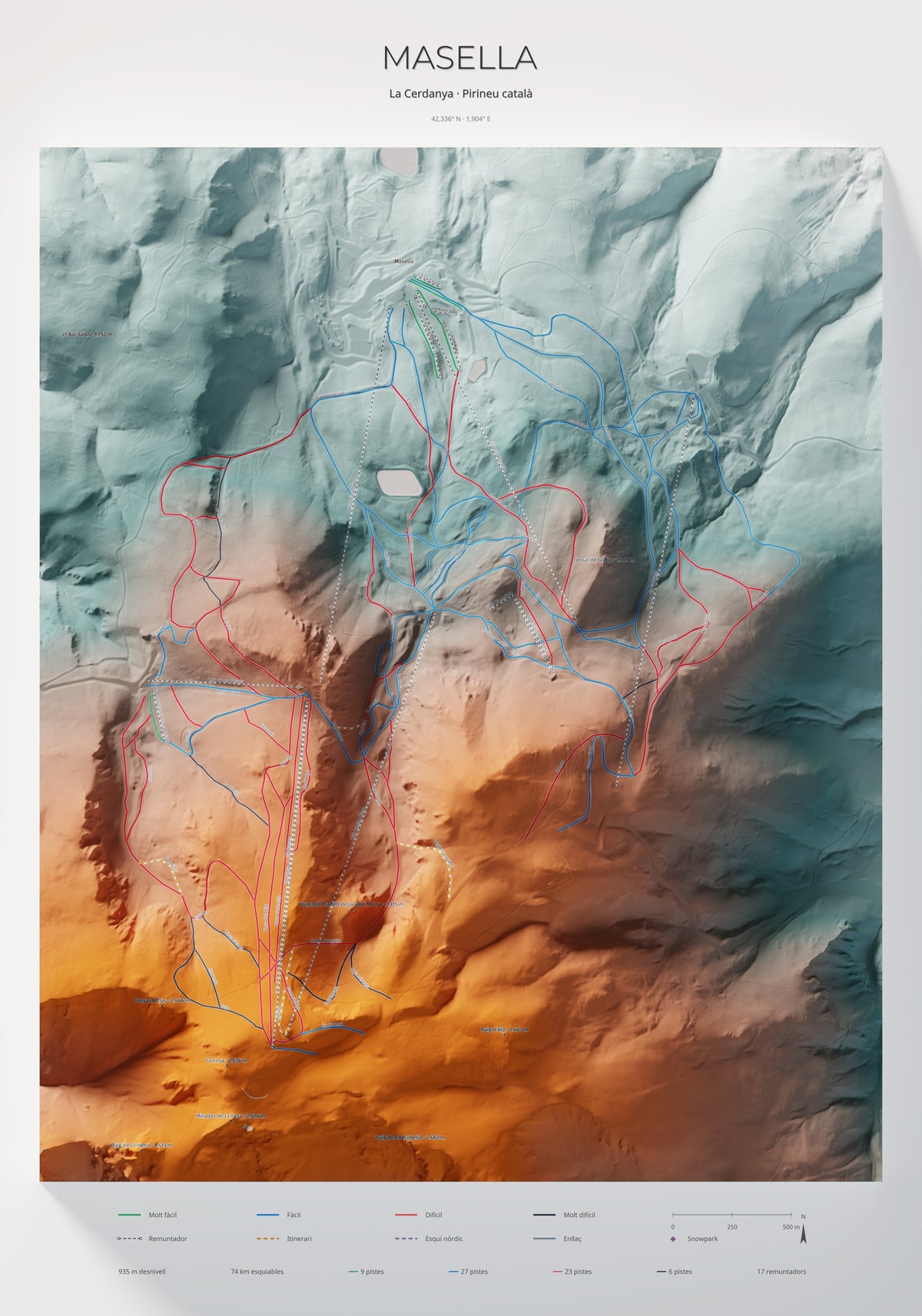 Mapa de pistas de Masella · Contrastado · 70 × 100 cm. Lámina completa.