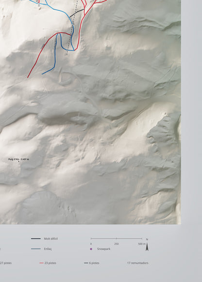 Mapa de pistas de Masella · Cartográfico · 50 × 70 cm. Detalle del cuadrante inferior derecho.