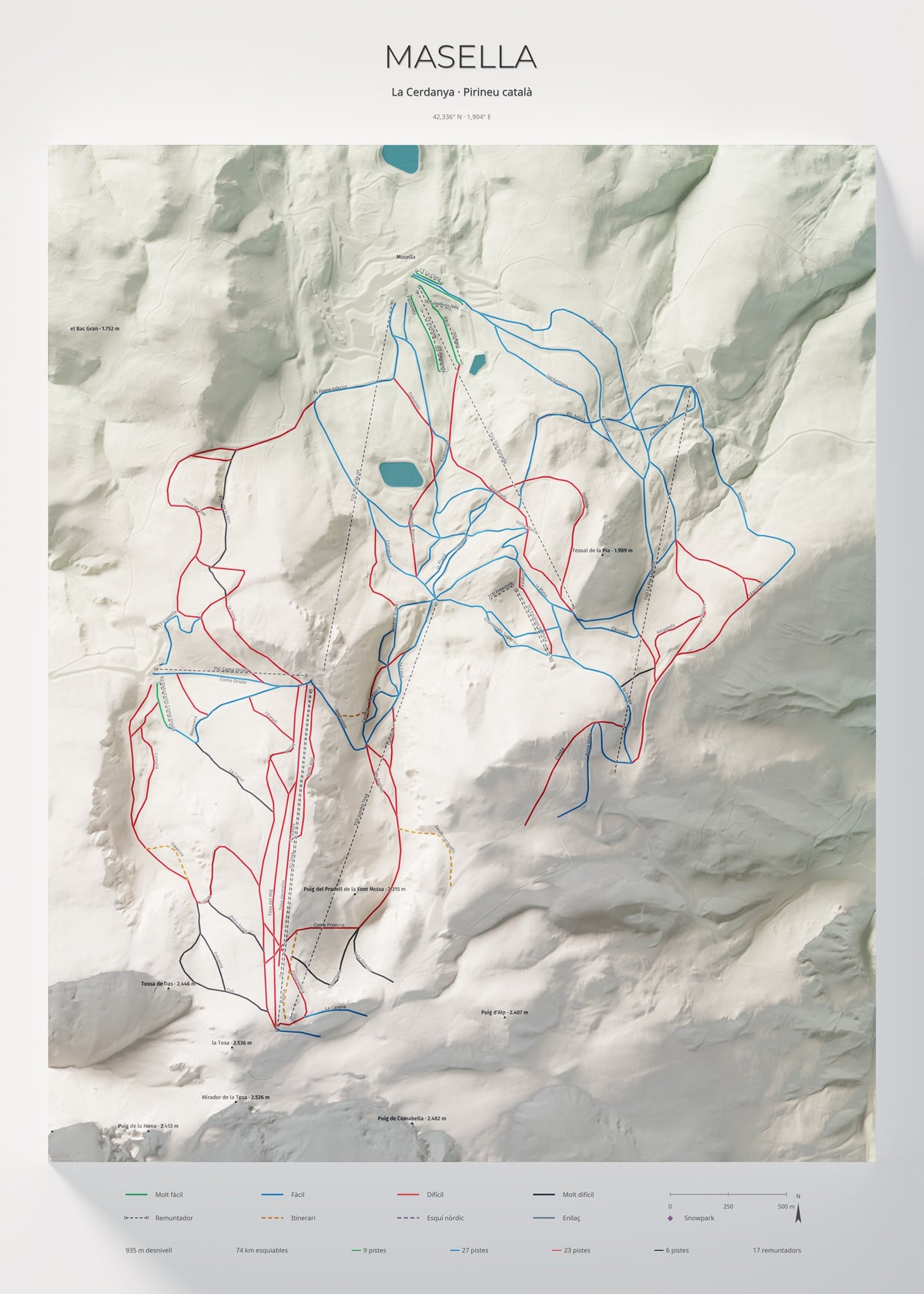 Mapa de pistas de Masella · Cartográfico · 50 × 70 cm. Lámina completa.