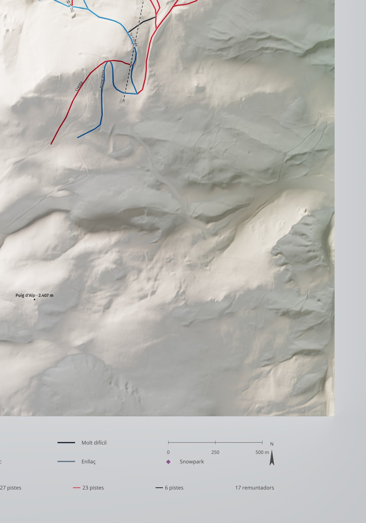 Mapa de pistas de Masella · Cartográfico · 70 × 100 cm. Detalle del cuadrante inferior derecho.