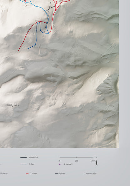 Mapa de pistas de Masella · Cartográfico · 70 × 100 cm. Detalle del cuadrante inferior derecho.