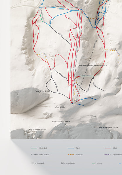 Mapa de pistas de Masella · Cartográfico · 70 × 100 cm. Detalle del cuadrante inferior izquierdo.