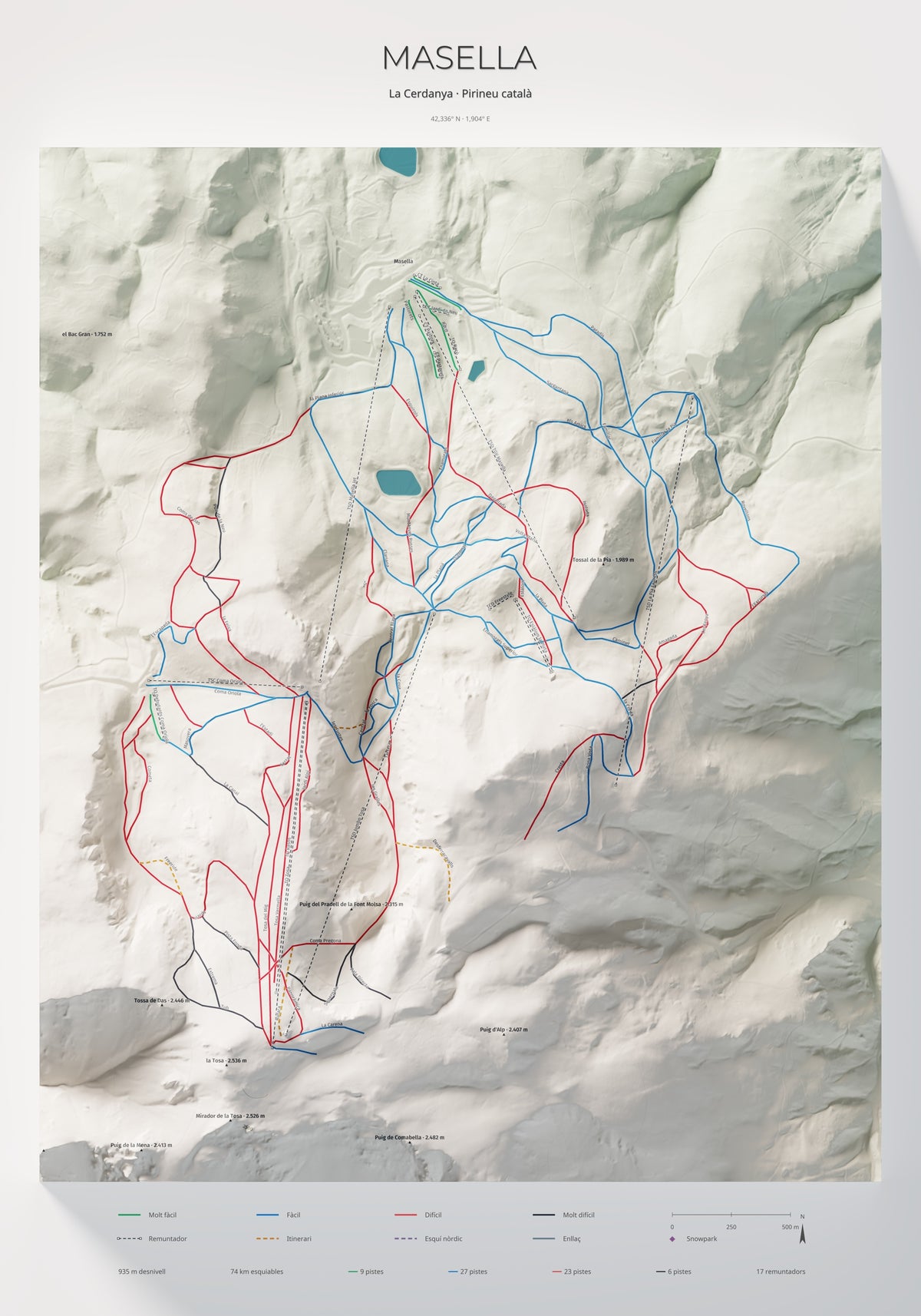 Mapa de pistas de Masella · Cartográfico · 70 × 100 cm. Lámina completa.