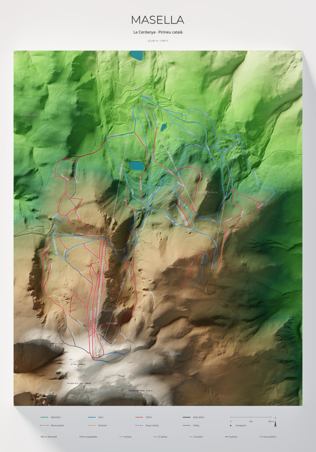 Mapa de pistas de Masella · Clásico · 70 × 100 cm. Lámina completa.