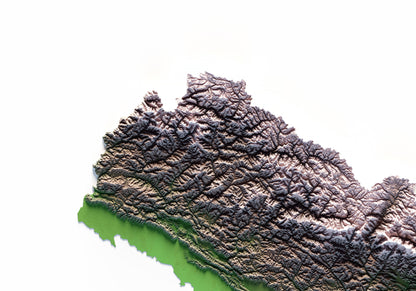 Nepal: detalle de la ilustración del mapa de relieve.