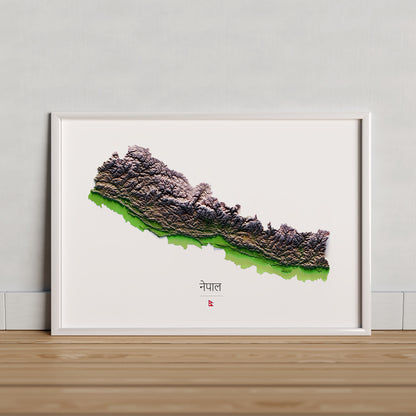 Nepal: vista ambientada del mapa con marco decorativo (marco no incluido).