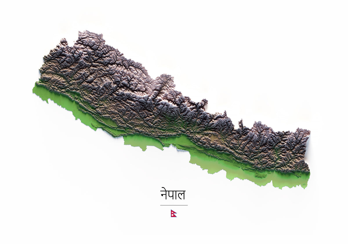 Nepal: vista completa de la ilustración del mapa de relieve.
