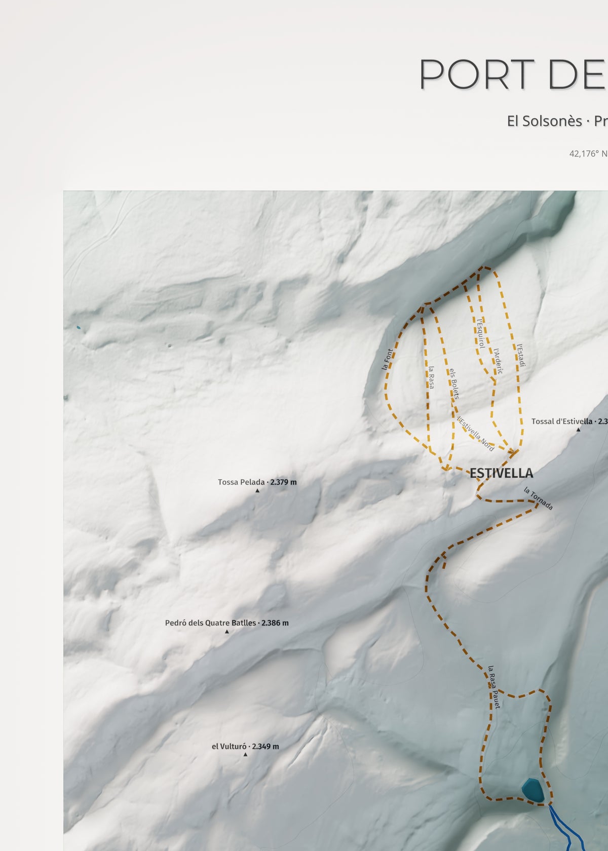 Mapa de pistes de Port del Comte · Alpina · 50 × 70 cm. Detall del quadrant superior esquerre.