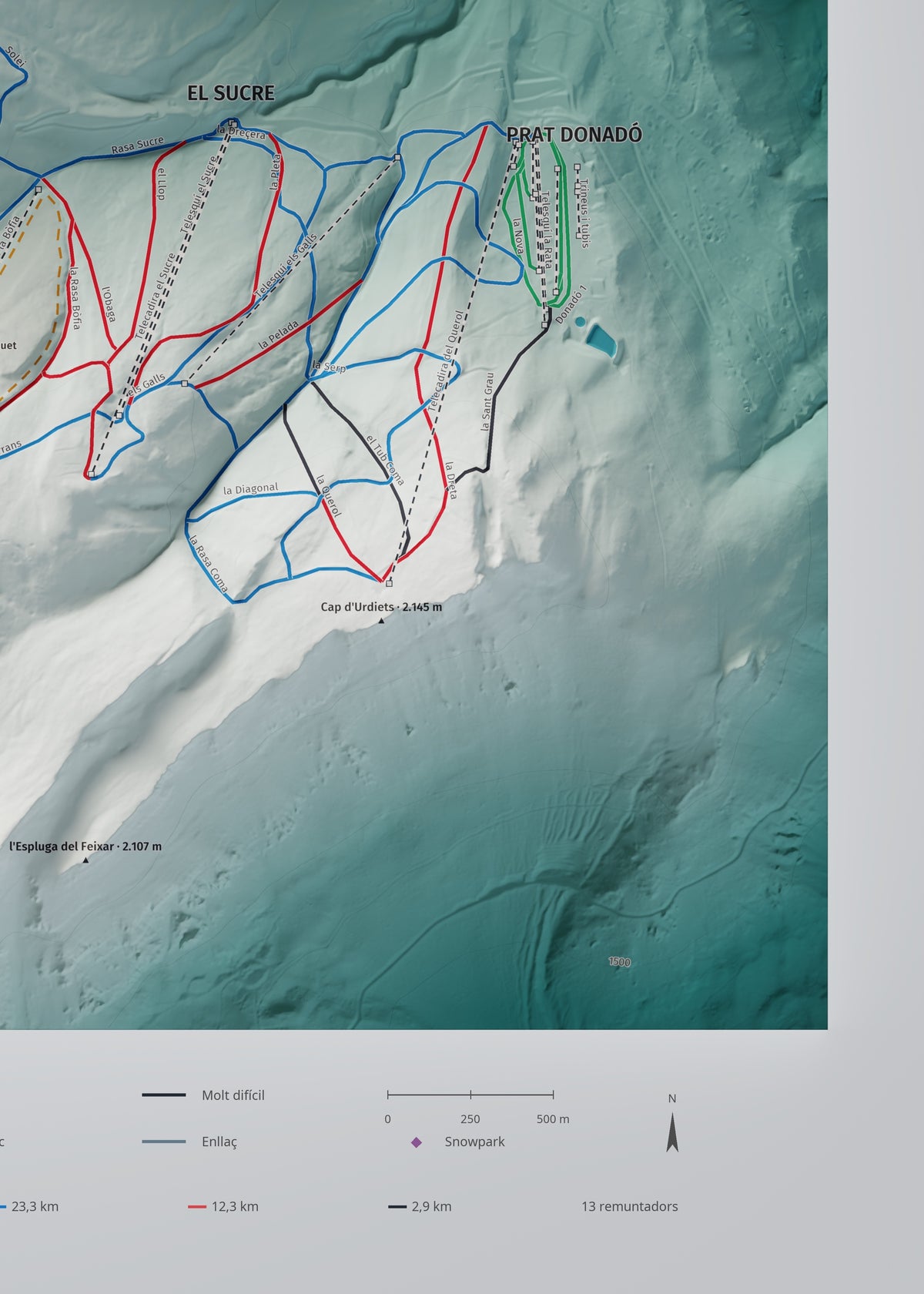 Mapa de pistes de Port del Comte · Alpina · 50 × 70 cm. Detall del quadrant inferior dret.