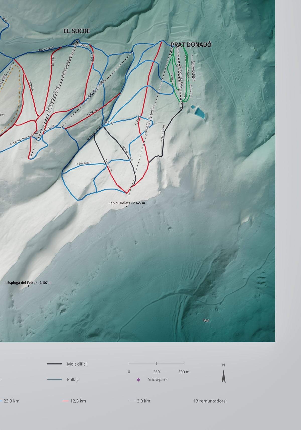 Mapa de pistes de Port del Comte · Alpina · 70 × 100 cm. Detall del quadrant inferior dret.