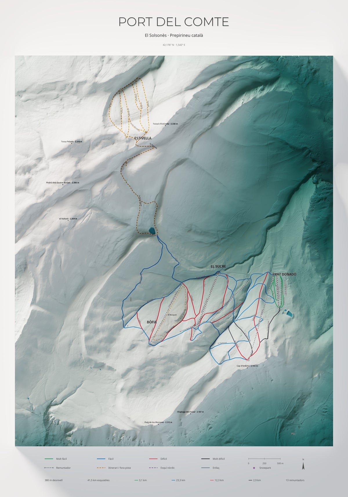 Mapa de pistes de Port del Comte · Alpina · 70 × 100 cm. Làmina sencera.